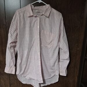 LOFT  Casual Pink and White Striped Shirt